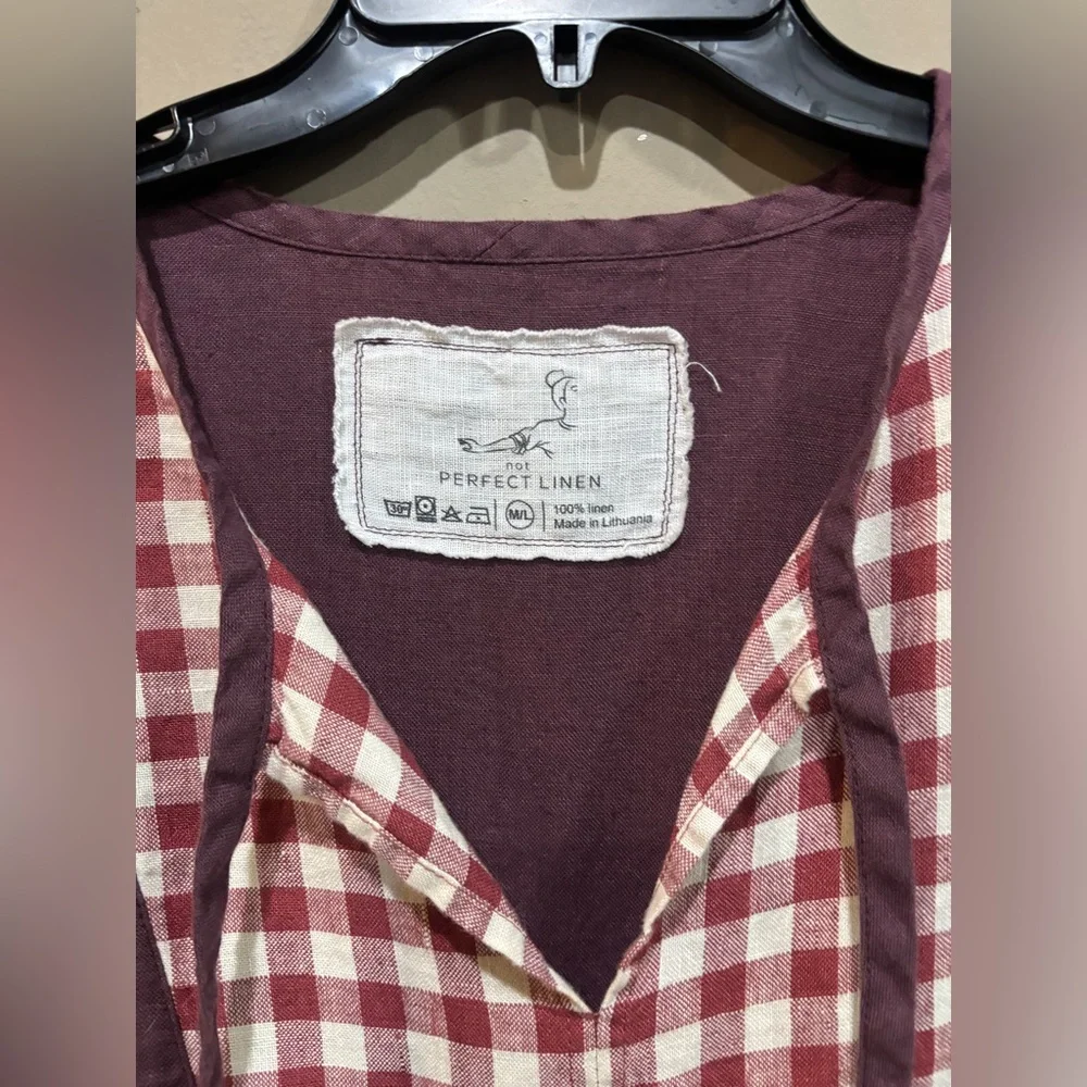 notPERFECTLINEN Oliva Midi Dress L Custom Grape Marsala Gingham - Picture 3 of 6